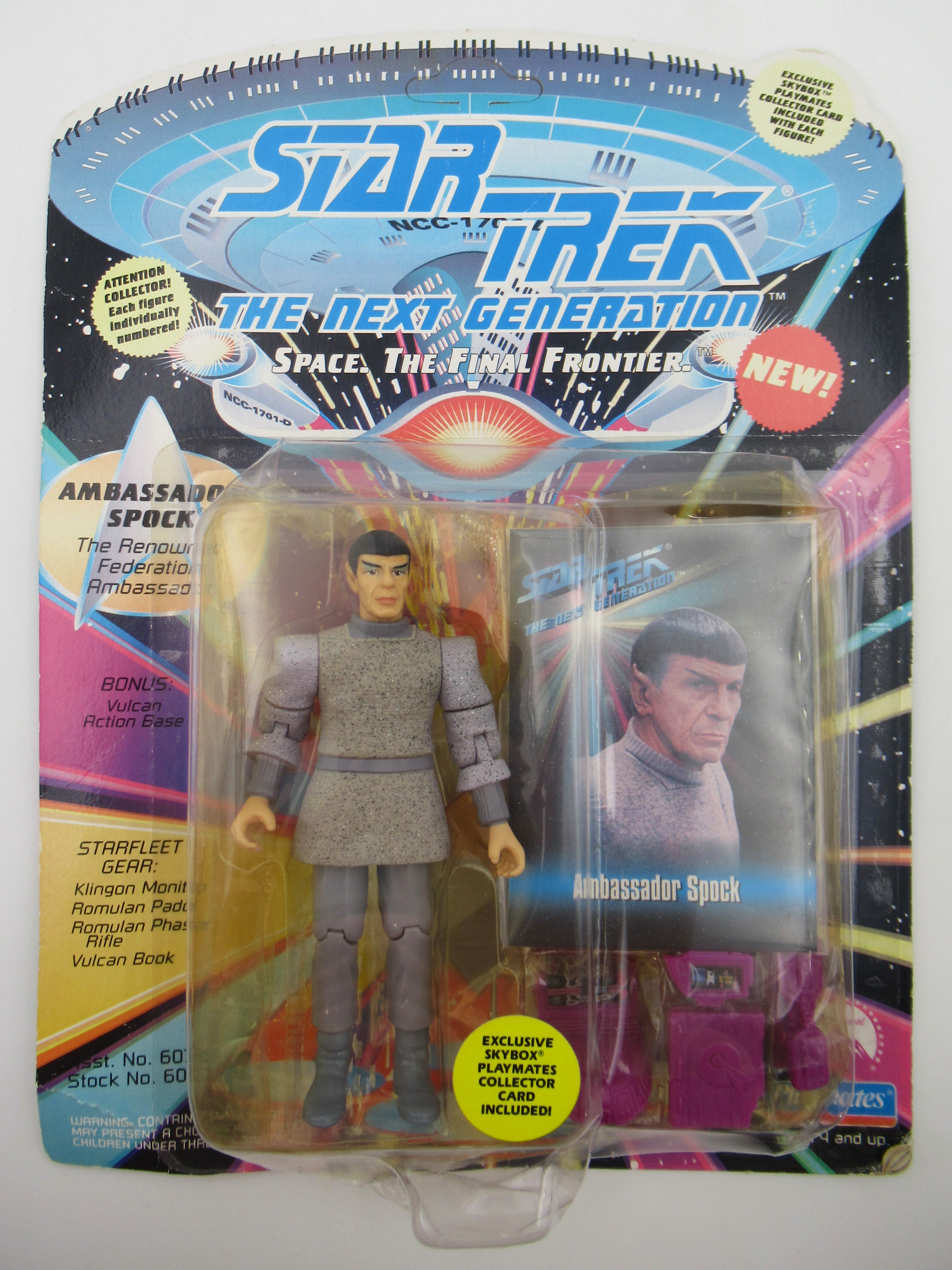 STAR TREK Spock Figure & Leonard Nimoy Signed Card - Playmates (1993) The Next Generation